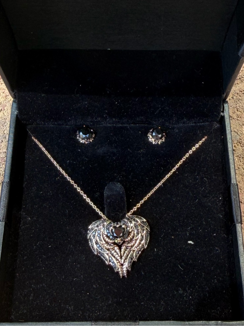 Pnina Tornai Rose Gold Heart Pendant Necklace and Stud Earrings 14k